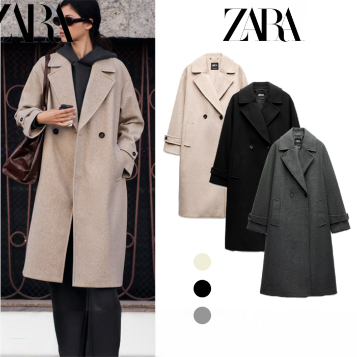 Zara 여성 소프트 오버핏 울 코트 롱 슬리브 3046299