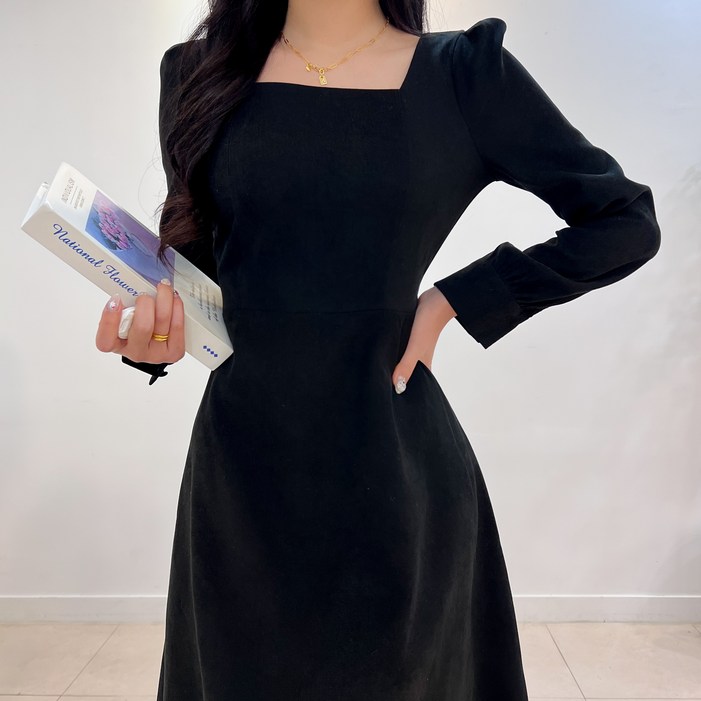 투디 스웨이드 스퀘어넥 플레어 롱원피스 자체제작, 3color