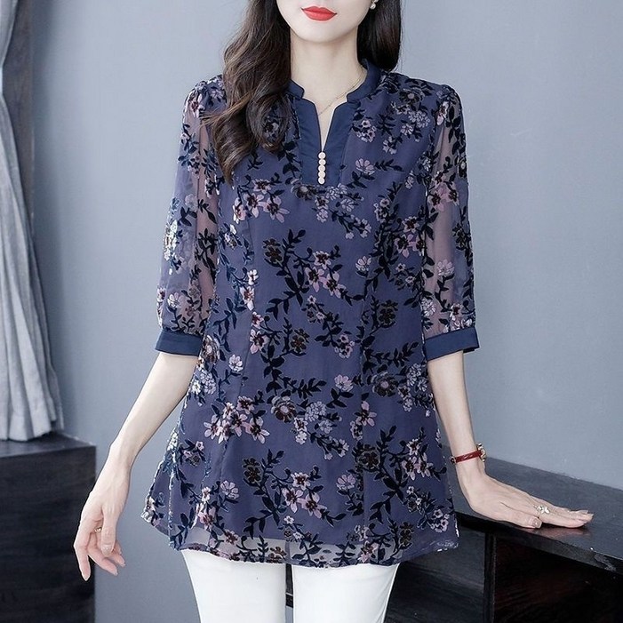 딜마켓 주인블라우스  여성 포인트 여름 꽃무늬 블라우스 상의