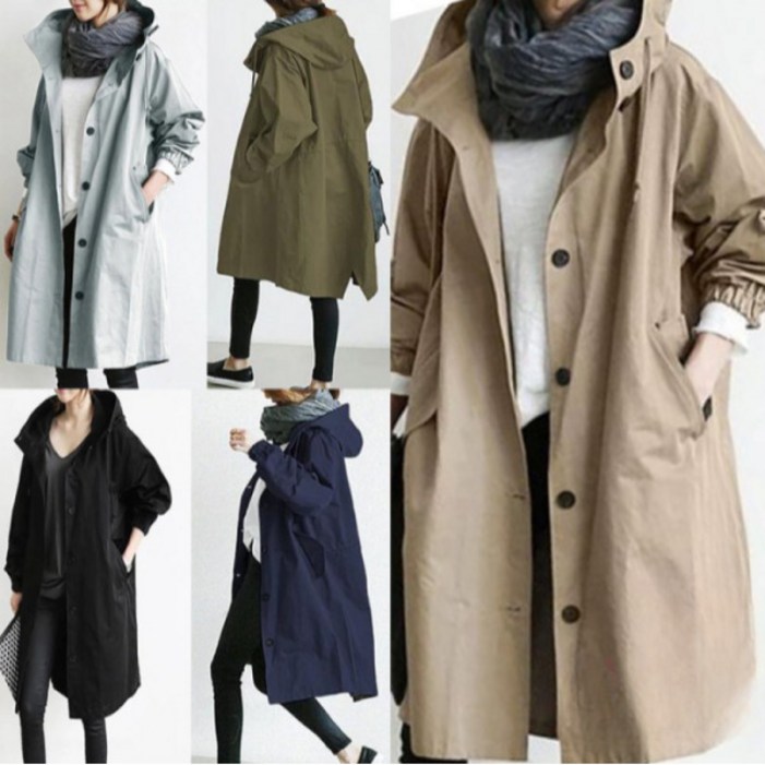 여성 후드 트렌치코트 빅사이즈 야상 후드 점퍼 롱코트 루즈핏