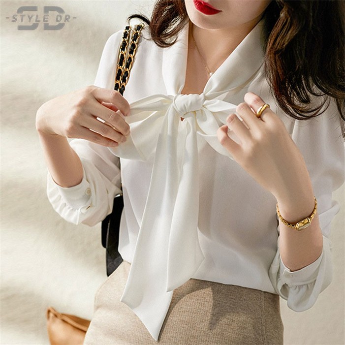 스타일닥터 여 쉬폰 블라우스 춘추 루즈핏 패션 상의 리본 셔츠