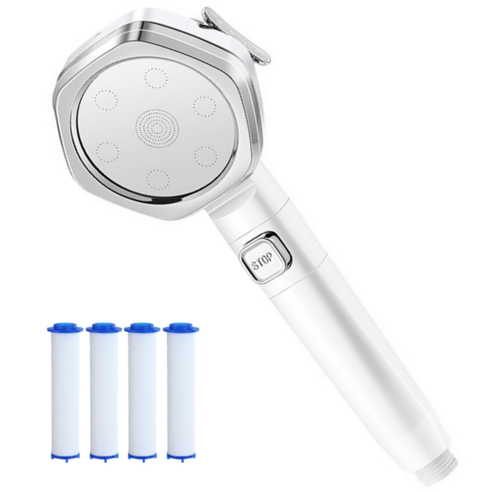 굿노크 파워수압 샤워기 헤드 육각 절수 원터치 4단모드 필터포함, 화이트, 1개
