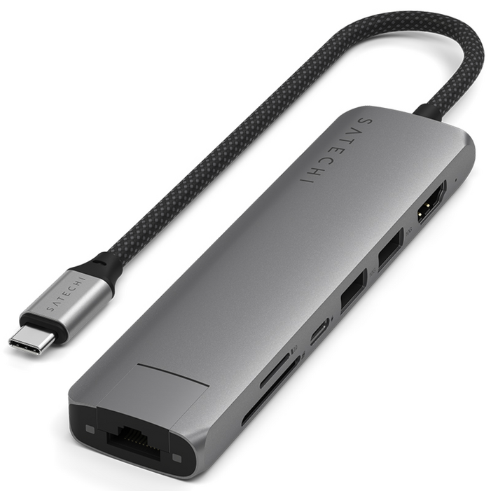 사테치 C타입 7in1 알루미늄 초슬림 이더넷 멀티 허브 10Gbps, 스페이스 그레이리뉴얼 버전, 1개