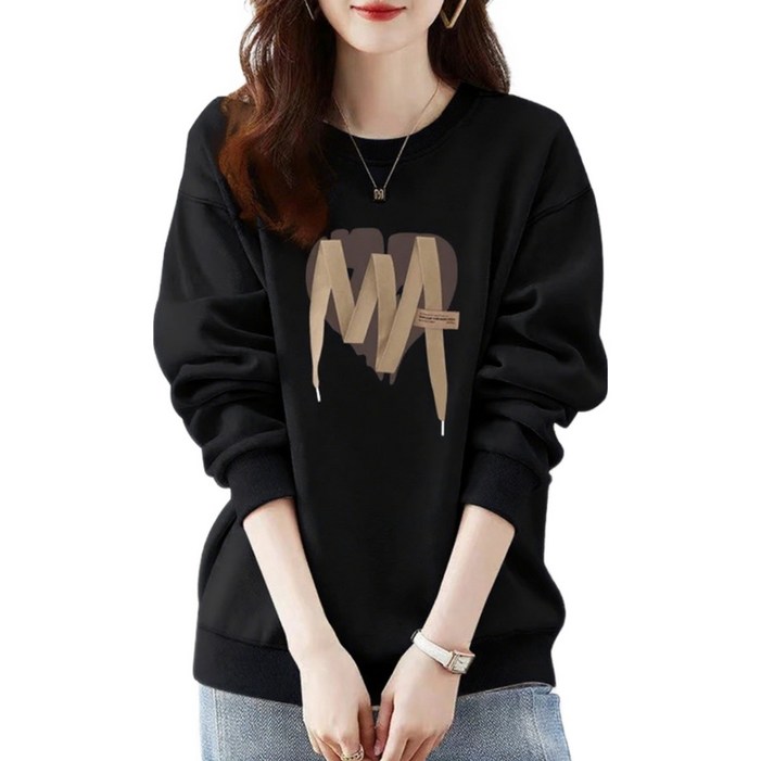 오스틱니 2025 신상 여성 초특가 봄가을 빅사이즈 심플한 날염 일상 캐주얼 외출용 간절기 긴팔 맨투맨