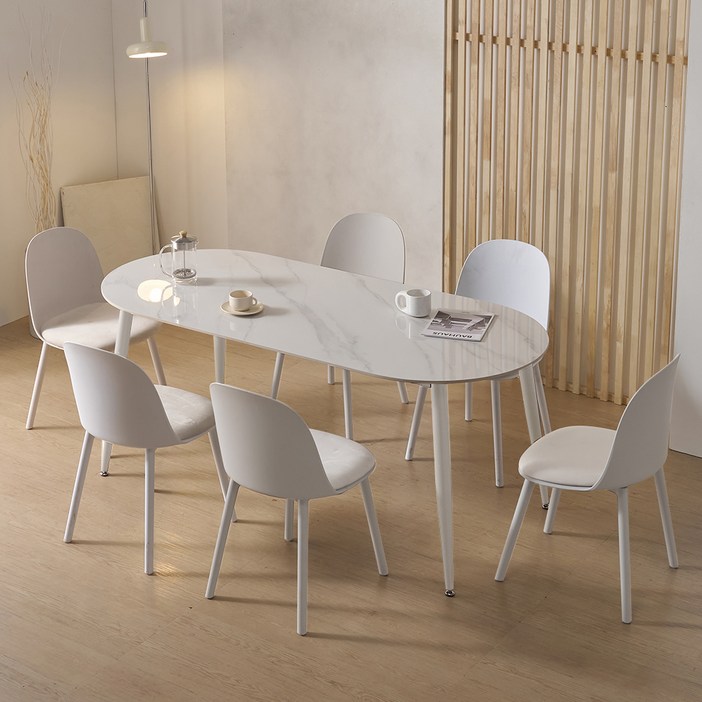 파로마 루미 1800 세라믹 식탁  의자 6P 세트 6인용 방문설치, 식탁화이트, 의자아이보리6P