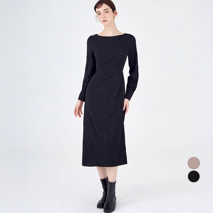 ELLE PARIS 보트넥 퍼프소매 데일리 드레스