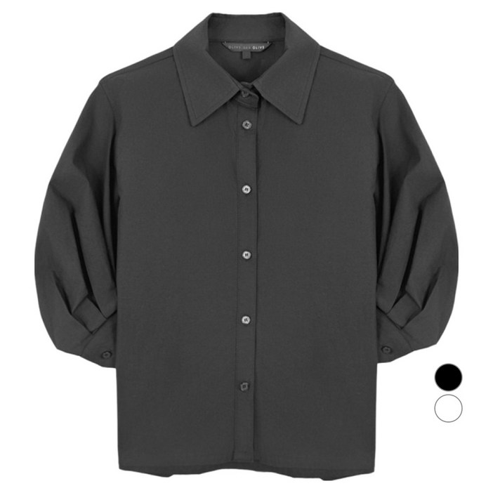 올리브데올리브 여성용 면100 볼륨소매 카라 블라우스