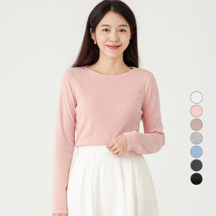 캐럿 여성용 데일리 스탠다드 핏 긴팔 립 티셔츠