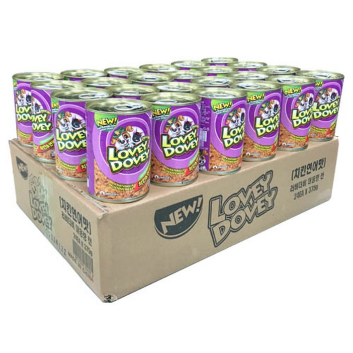 러비더비 대용량 강아지 간식 캔 375g, 치킨  연어 혼합맛, 24개입