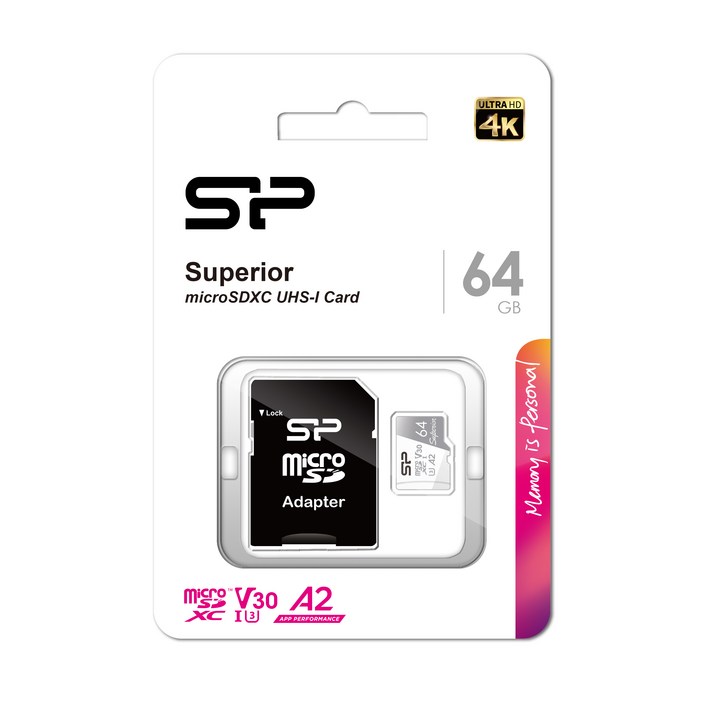 실리콘파워 micro SDXC Class10 Superior UHSI 4K U3 A2 V30, 64GB, 1개 실리콘파워 micro SDXC Class10 Superior UHSI 4K U3 A2 V30, 64GB, 1개