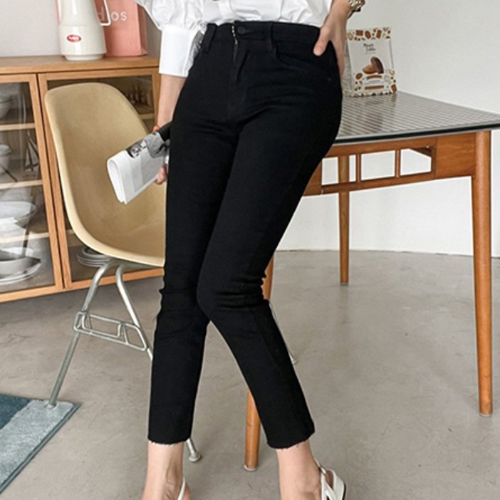 라라온 여성용 히든 밴딩 슬림 일자핏 블랙진 청바지 D451