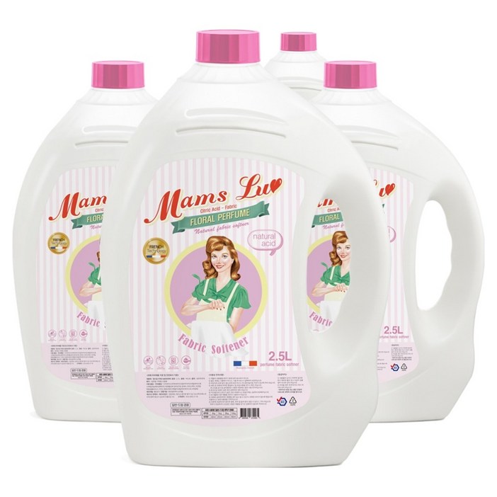 맘스럽 퍼퓸타입 실내건조 섬유유연제 플로랄퍼퓸 본품, 2.5L, 4개