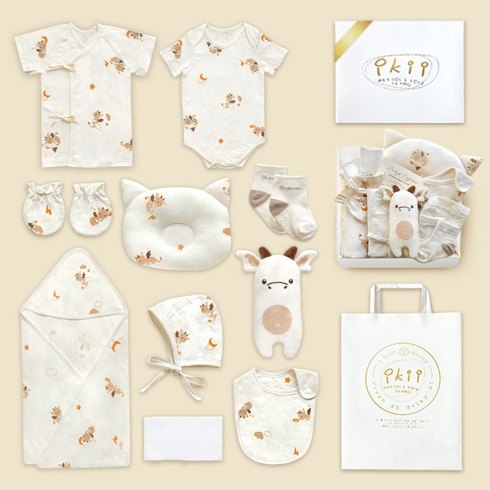 이키 유아용 오가닉 배냇저고리 반소매 10종 출산 선물세트 선물포장  쇼핑백