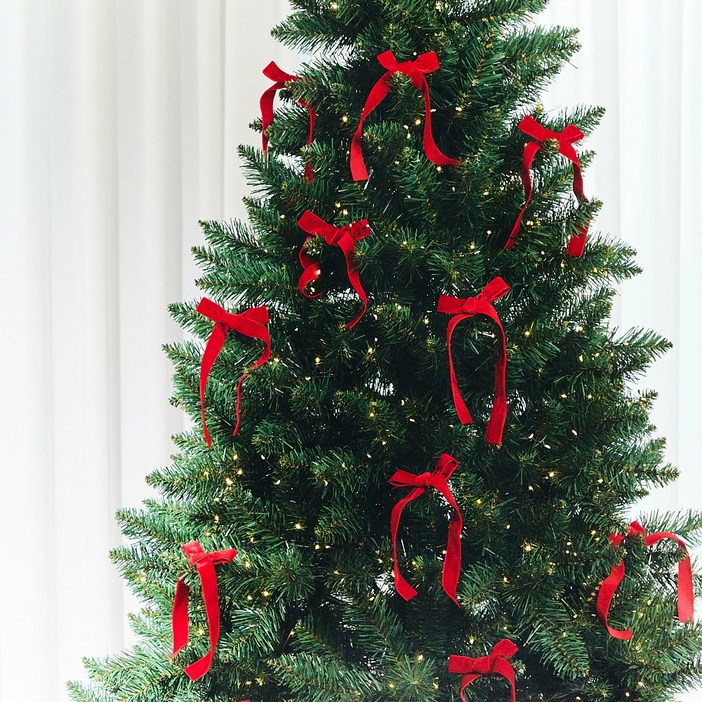 크리스마스 오너먼트 와이어 고리 포함 양면 벨벳 리본 테이프 장식