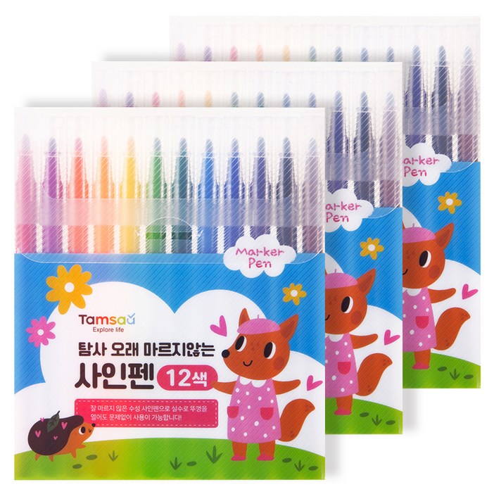 탐사 아동용 오래 마르지 않는 12색 사인펜, 혼합색상, 3개 탐사 아동용 오래 마르지 않는 12색 사인펜, 혼합색상, 3개