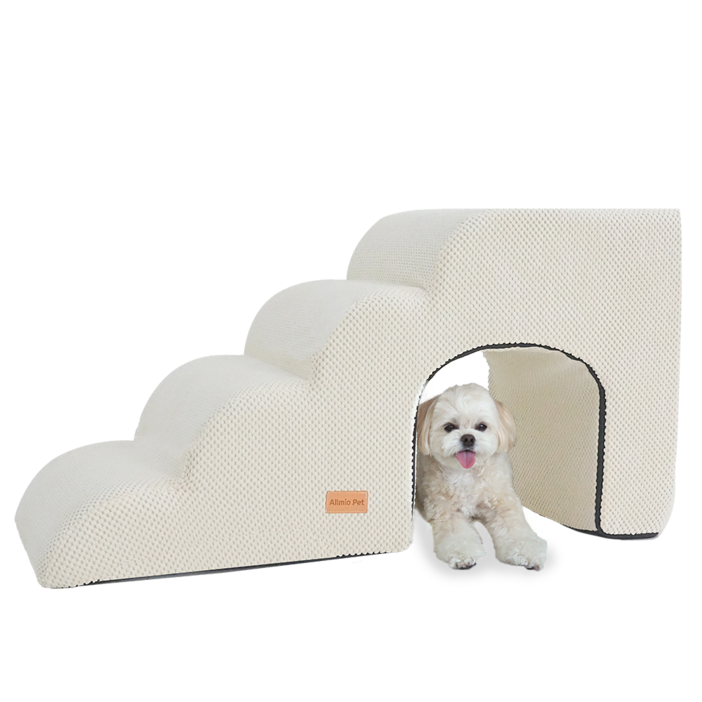 올미오펫 강아지 구름패브릭 동굴 계단 4단, 크림아이보리, 1개