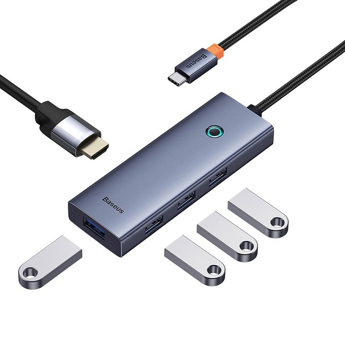 베이스어스 5in1 C타입 Hdmi 4K 스마트 미러링 원터치스크린 멀티허브 HDMIUSB3.04, 그레이