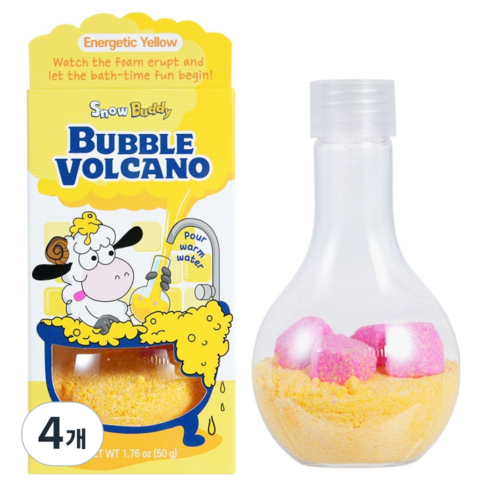 스노우버디 아동용 버블볼케이노 입욕제 에너제틱옐로우, 50g, 4개