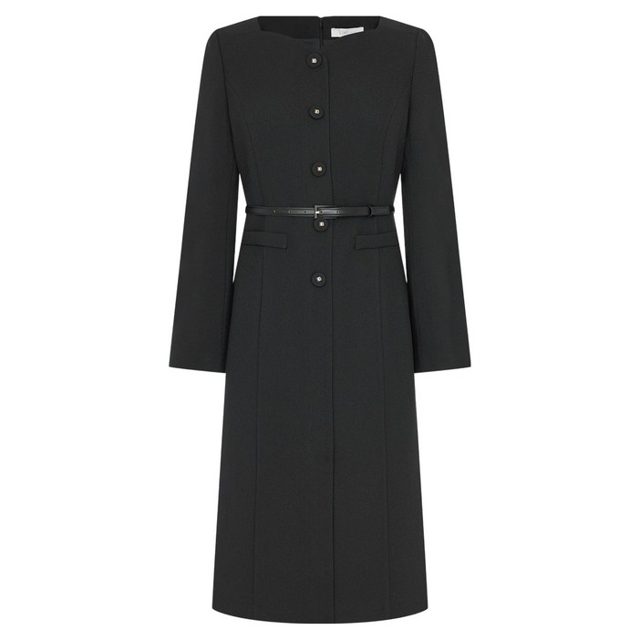 라인어디션 하트넥 벨티드 미디 원피스