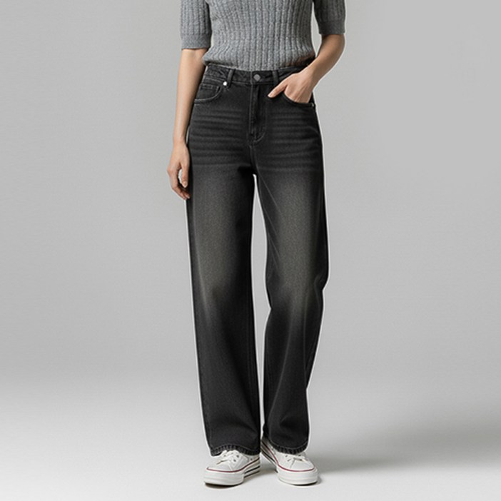 레몬소울 여성용 숏기본롱 기장 뒷밴딩 와이드 데님 팬츠