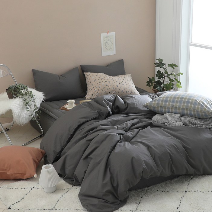 올리비아데코 다우니 2 순면 양면 홑겹 이불 커버, 스모키 그레이D29 O20AEB02S