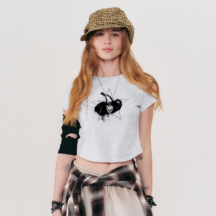 키르시 여성용 멜팅 체리 프린트 크롭 티셔츠