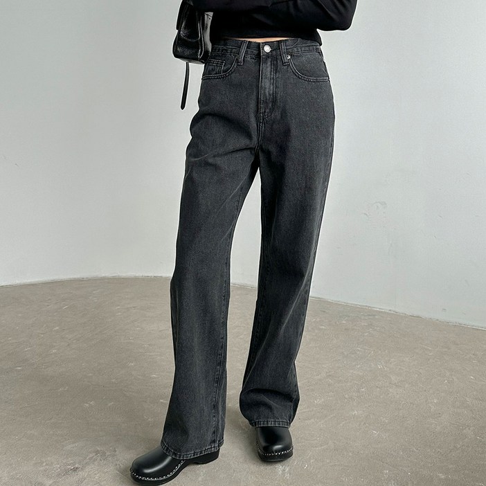 플랜데이 여성용 롱미디움숏 기장 고니 세미와이드 데님팬츠