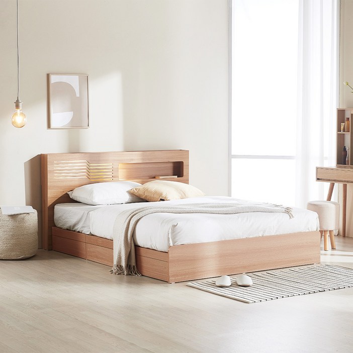 파로마 레아 LED 멀티수납침대 프레임 + 본넬 매트리스 세트 방문설치