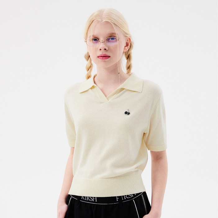 키르시 여성용 MONO CHERRY OPEN COLLAR KNIT