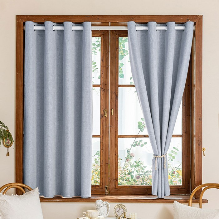 지앤와이 린넨텍스쳐 생활방수 암막 커튼 2p