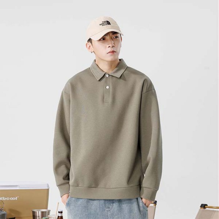 선빛 남성용 제이트 카라 데일리 카라 단추 무지 기본 캐주얼 맨투맨