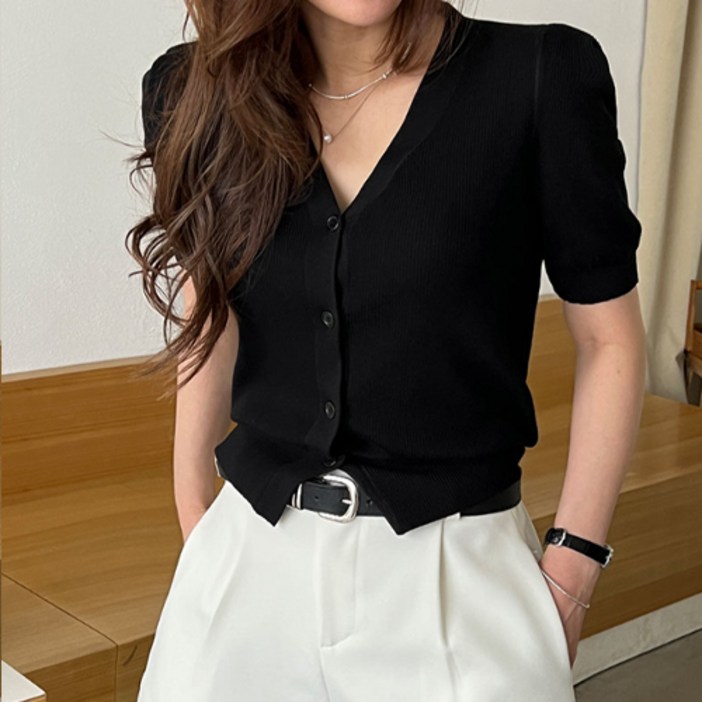 난닝구 여성용 호볼트 퍼프브이넥가디건