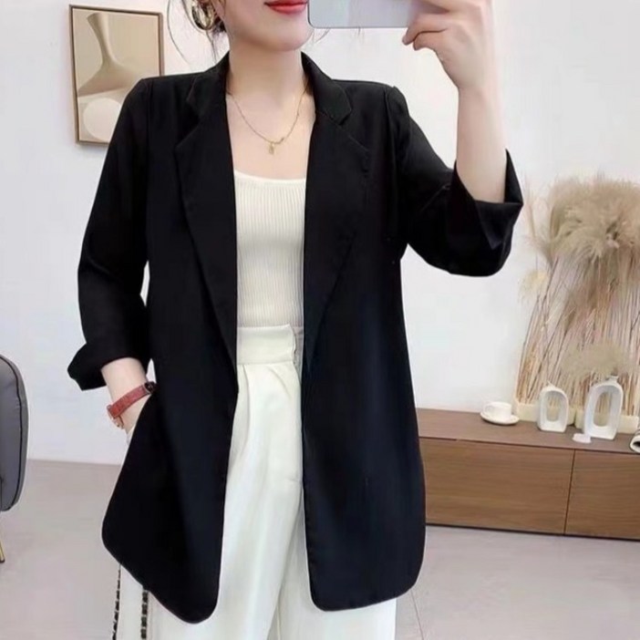 YioYcc 여성 정장 시폰 코트 데일리 루즈핏 칠부 카디건