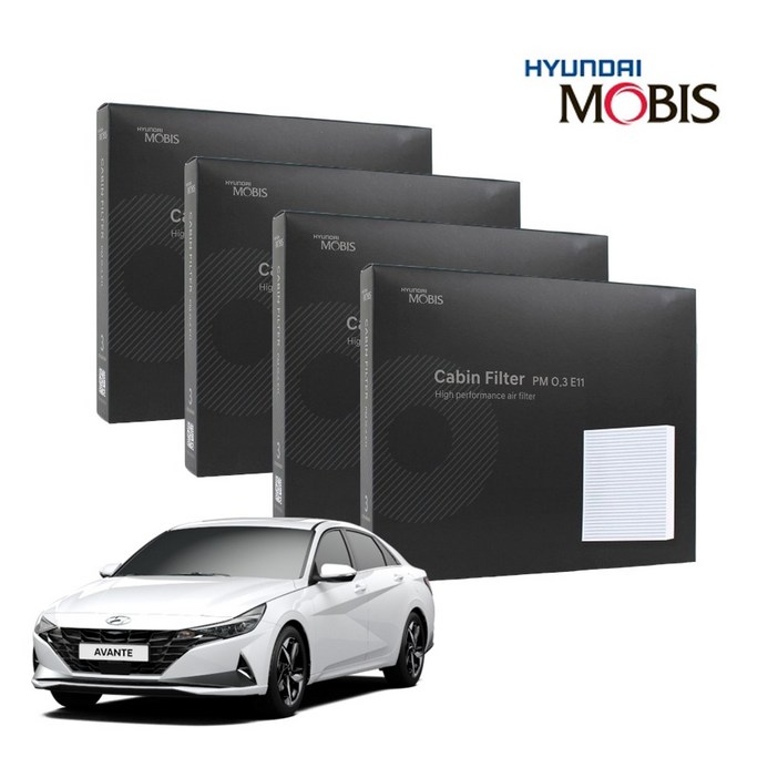 현대모비스 정품 프리미엄 에어컨필터 2년분 4개입 아반떼CN7 전용 2020년~현재까지, 4개