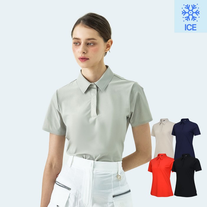 페르시안캣 여성 벤츄리 원단 드레스업 카라 반팔 티셔츠P52WTS54