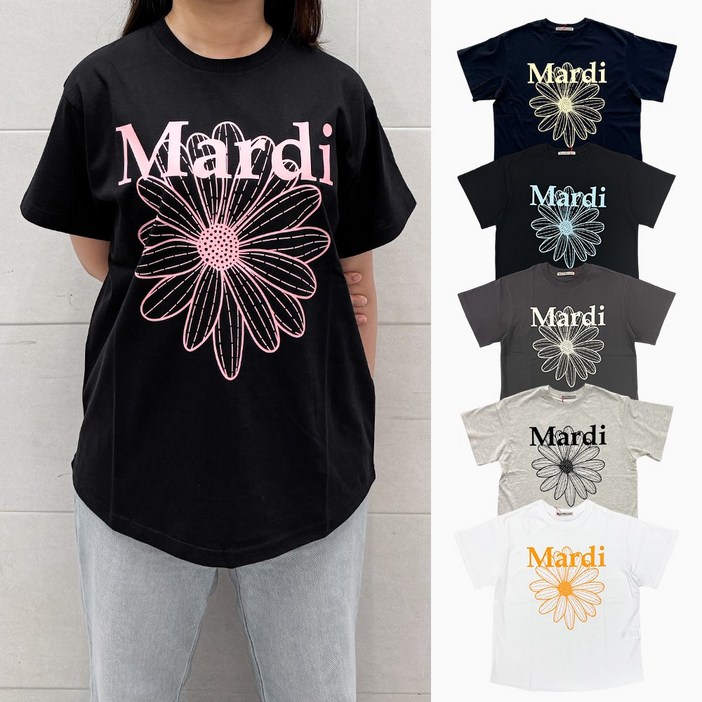 국내매장판 마르디 메크르디 플라워 마르디 반팔 블랙핑크 텐저린 네이비 티셔츠