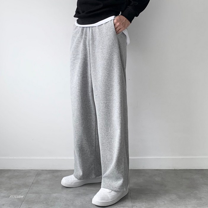 FITOJIM 남자 일반기모 스웨트 면 세미와이드 트레이닝 밴딩 팬츠 츄리닝 바지