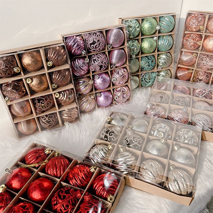 [왓위셀] 트리 오너먼트 세트 크리스마스 컬러 6cm 장식 볼 12p, 1개