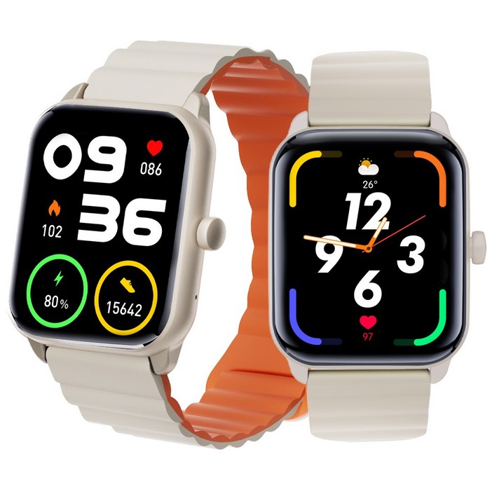 ebeiya 통화가능 스마트워치 대화면 운동측정 알림 확인 가능한, 블루투스, 4.65cm, 베이지오렌지