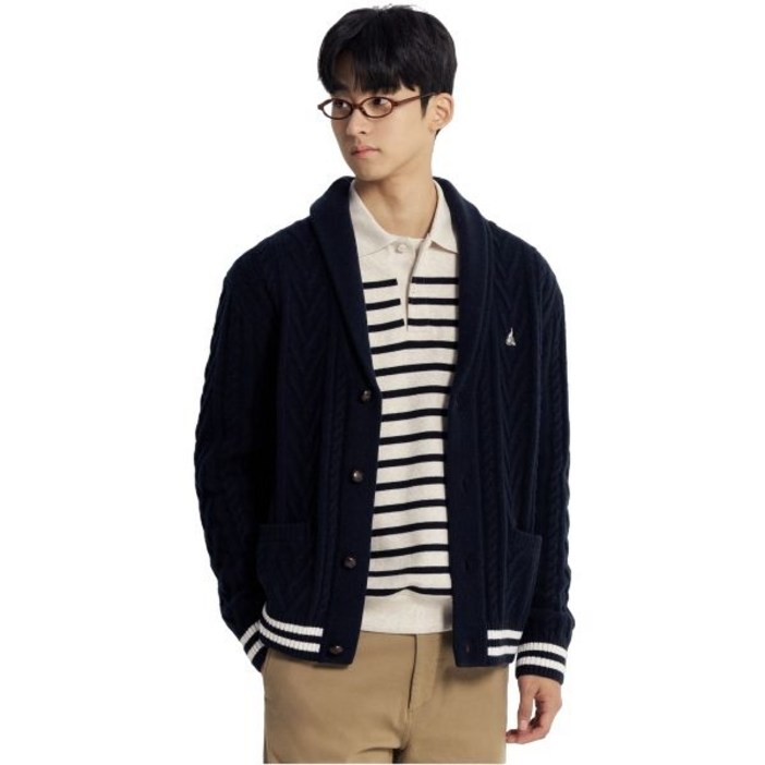 정품 빈폴 남자 가디건 아란 숄넥 카디건 네이비 대용 간절기 선물
