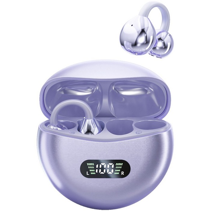 THOUSTA 오픈형 블루투스 이어폰 귀걸이형 운동용 노이즈 캔슬링 블루투스5.4 귀찌 무선 이어폰, 퍼플