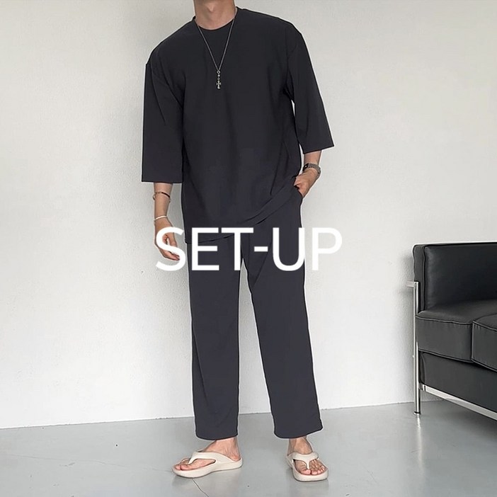 치트키 버블리 링클프리 스판 7부 티셔츠 + 스판 팬츠 셋업