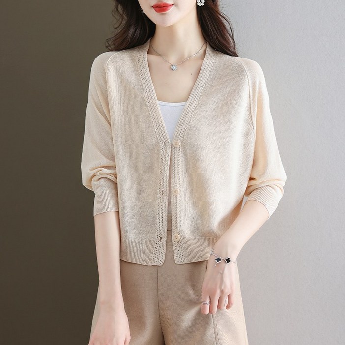 그물 가디건 시슬리 실크 여성 니트 여름 카디건 얼음