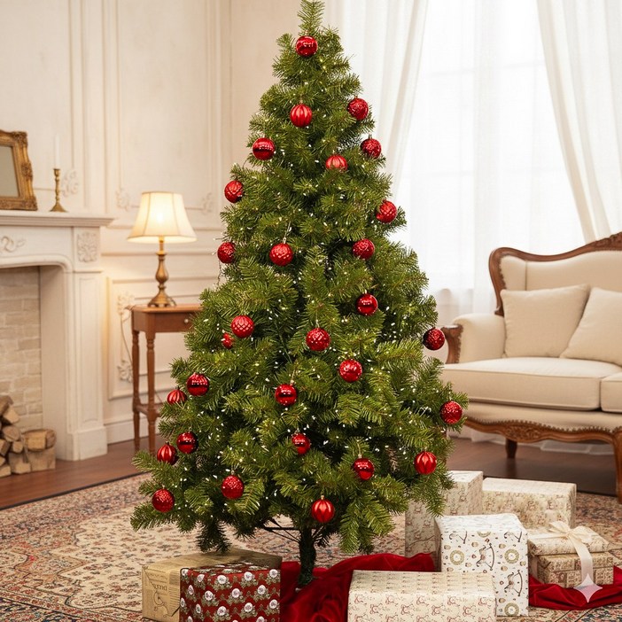 뉴욕 클래식 풀세트 크리스마스 트리 트리오너먼트지네전구, 레드