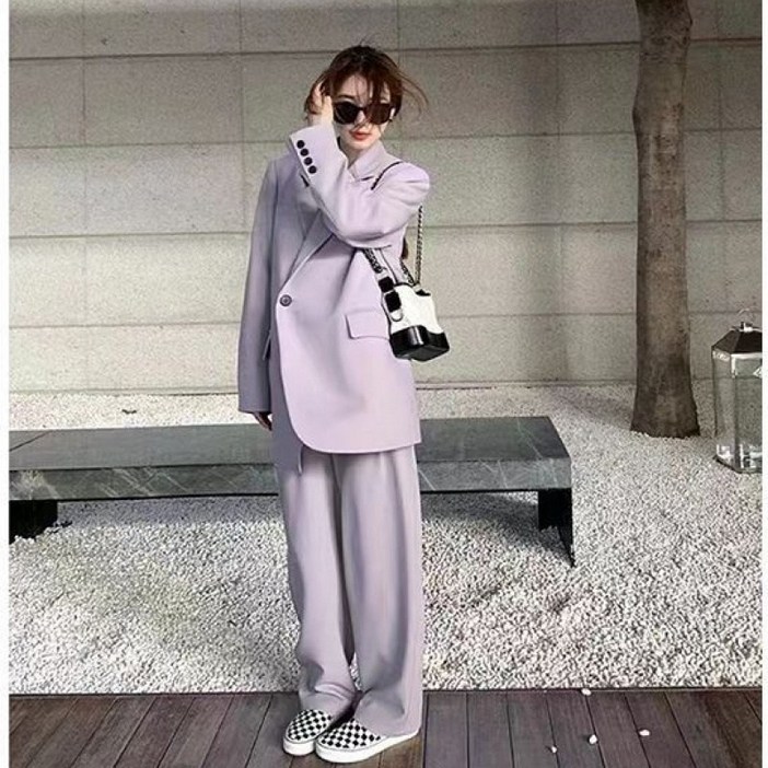 SAHINER 가을 여성 오버사이즈 수트 투피스 세트 와이드 팬츠 자켓 정장 LW2730