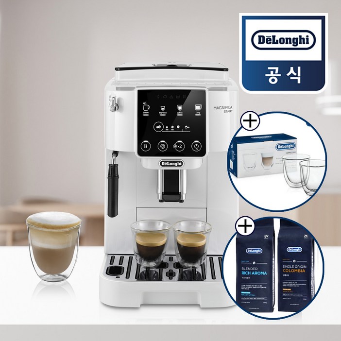 카푸치노잔원두 증정 드롱기 전자동 커피머신 롱 화이트 KRECAM220.20.W, KRECAM220.20.W