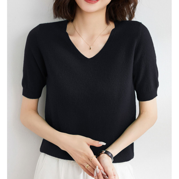 고퀄리티 여성 브이넥 반팔 니트R