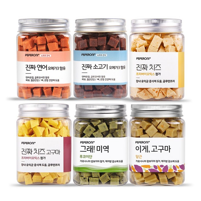 페페로니 진짜시리즈 6개 세트소고기, 연어, 치즈, 치즈고구마, 미역, 고구마, 1세트, 180g