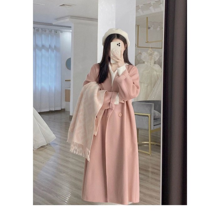 ANYOU 여성 프리미엄루즈핏 더블 롱코트 데일리 트렌치 코트