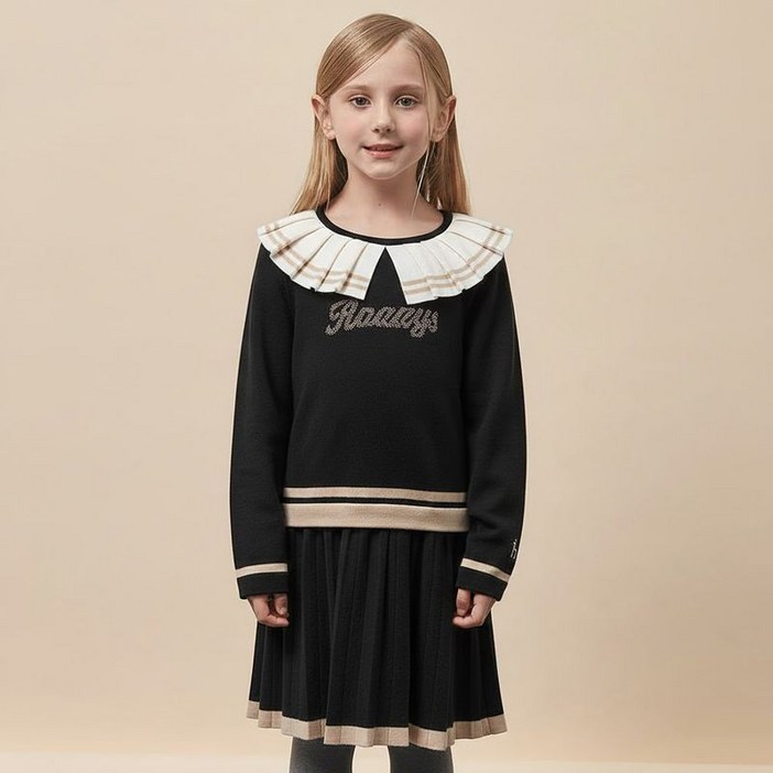 헤지스 키즈 헤지스키즈 여아 니트플리츠 원피스 HTW11NA52M BK